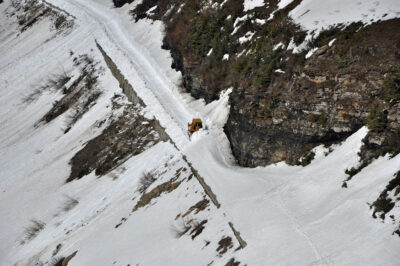 Spring snowplowing on Going-to-the-Sun Road, Glacier National Park, Montana.