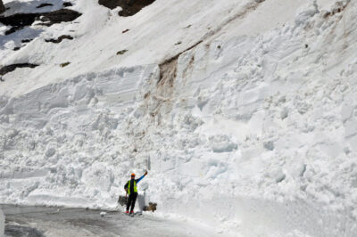 Going-to-the-Sun Road spring snow depth, Glacier National Park, Montana.